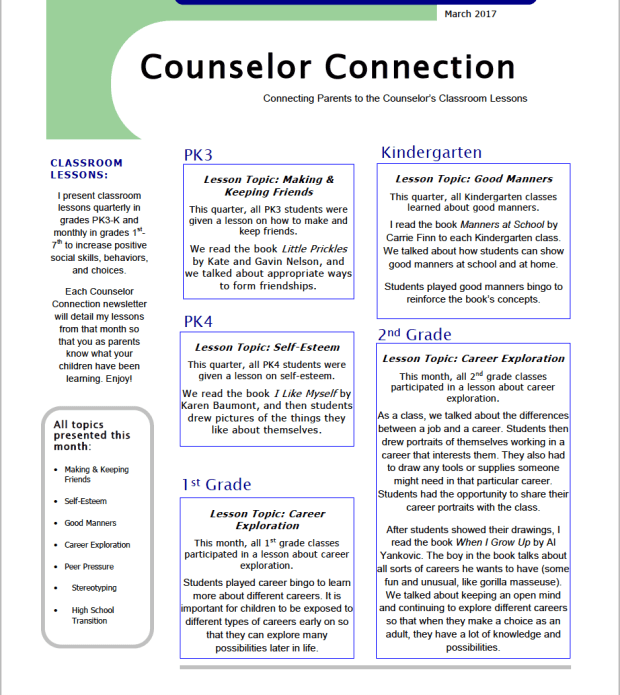 Classroom Lesson Newsletter for Parents